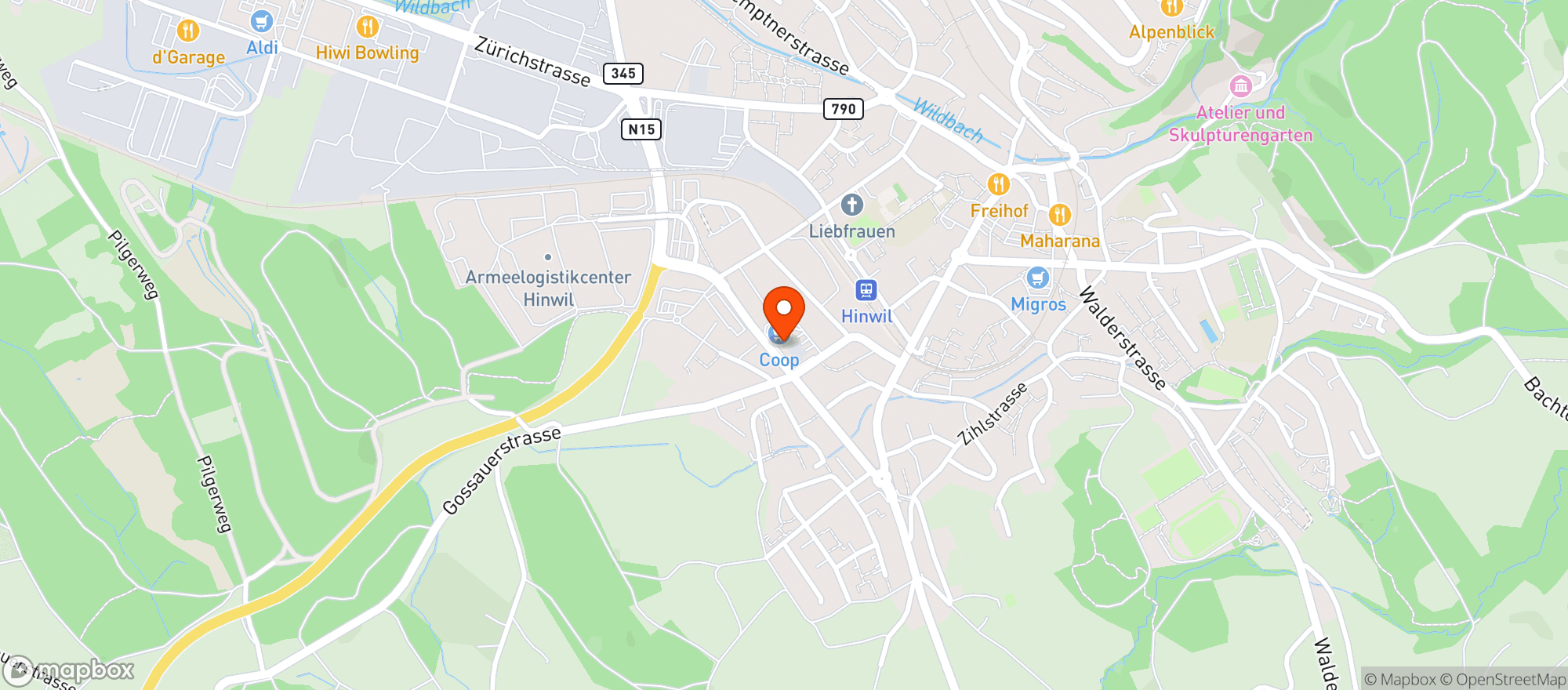 Map showing Rio Getränkemarkt Hinwil
